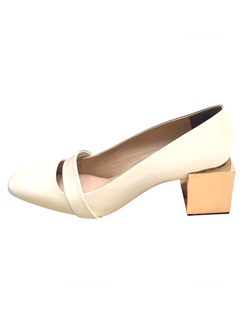 Christian Louboutin Cream Patent Mary Jane Block Heel Pumps Size 38 - Picture 2 of 11